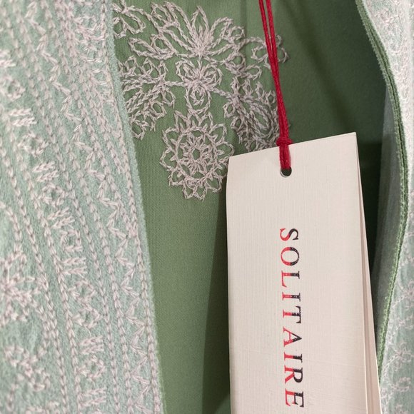 Solitaire Long Sleeve Open Duster Mint Green White Embroidery NWT Women's Size L - Picture 5 of 16